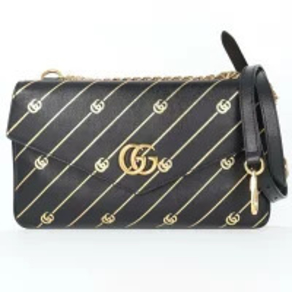 Gucci h Leather Cat White Black Chain Shoulder Bag Gold Face GG Marmont Double - Picture 2 of 13